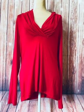 Women’s Large Blouse Leo Nicole Red Long Sleeves V Neck Soft Stretch